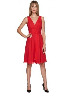 Ann Taylor 100% Silk Chiffon Cocktail Dress Draped Pleated Ruched Sleeveless